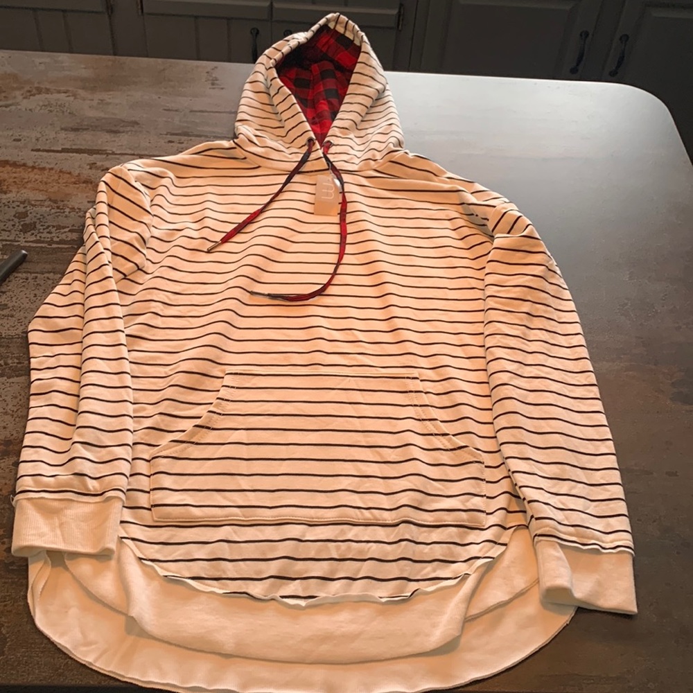 Maurices hoodie hooded sweatshirt striped with plaid hood